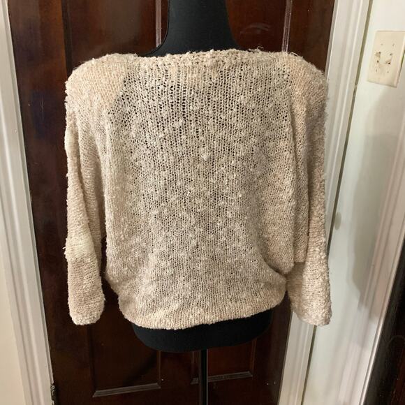 Vintage 90s Side Effects Hand Knit Acrylic Sweater White Beige Checked MEDIUM - Picture 10 of 13